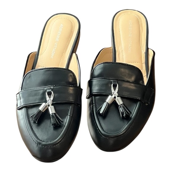 Adrienne Vittadini Black Tassel Mule Loafers 10M Office Chic - Picture 7 of 10